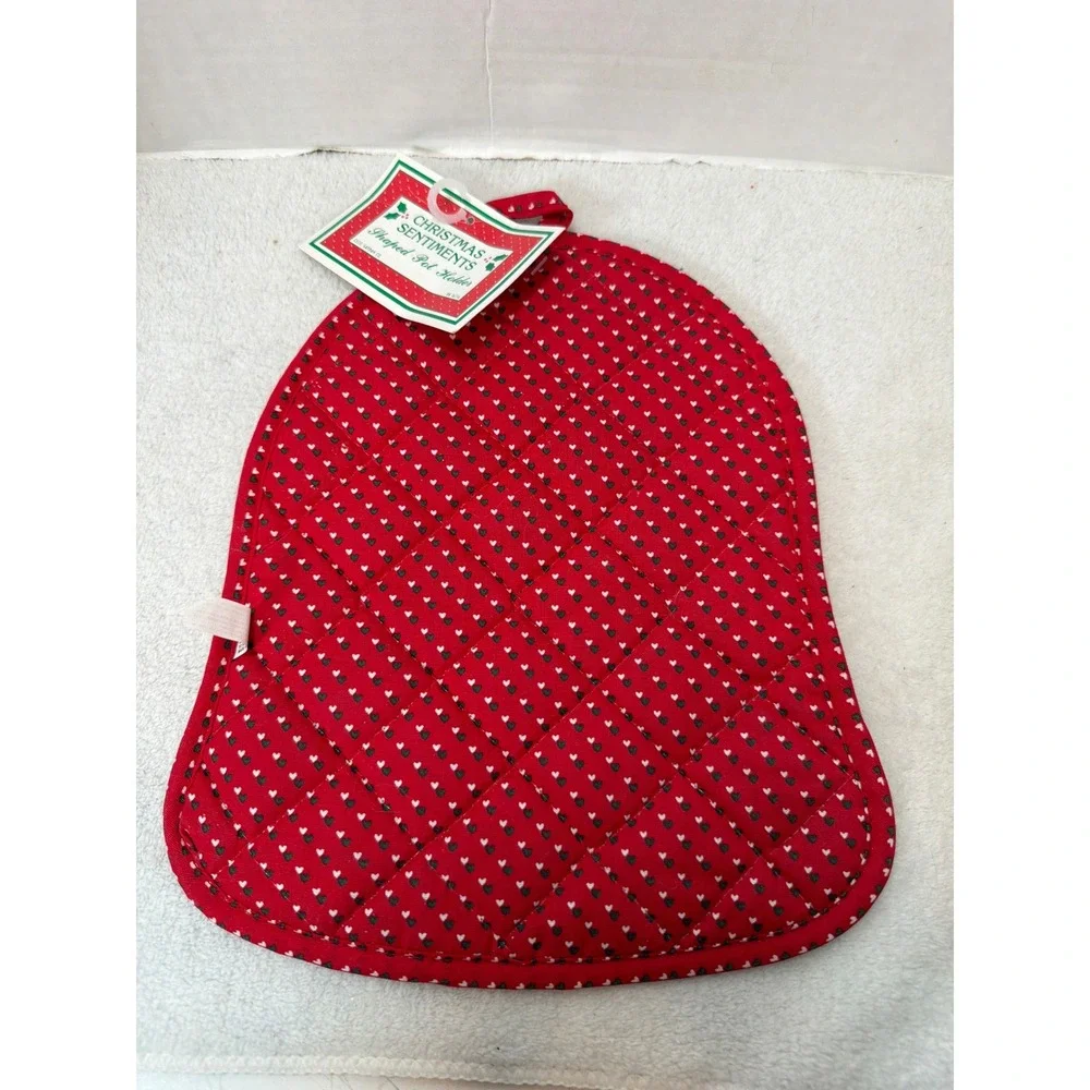 NWT VTG Cecil Saydah Co Christmas Bell Shaped Pot Holder Red Kitten Stocking